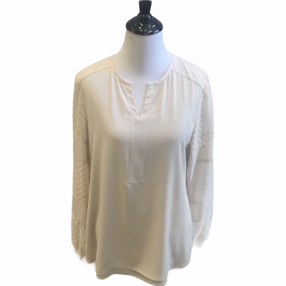 Chico’s Pullover Split Neck Sheer Pattern Sleeve … - image 3